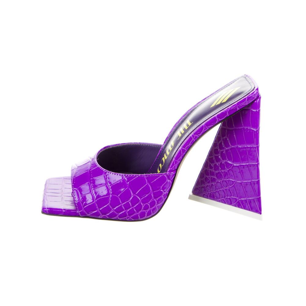 The Attico Croc Embossed Purple Square Toe Wedge Mules Size EU 37 / US 7